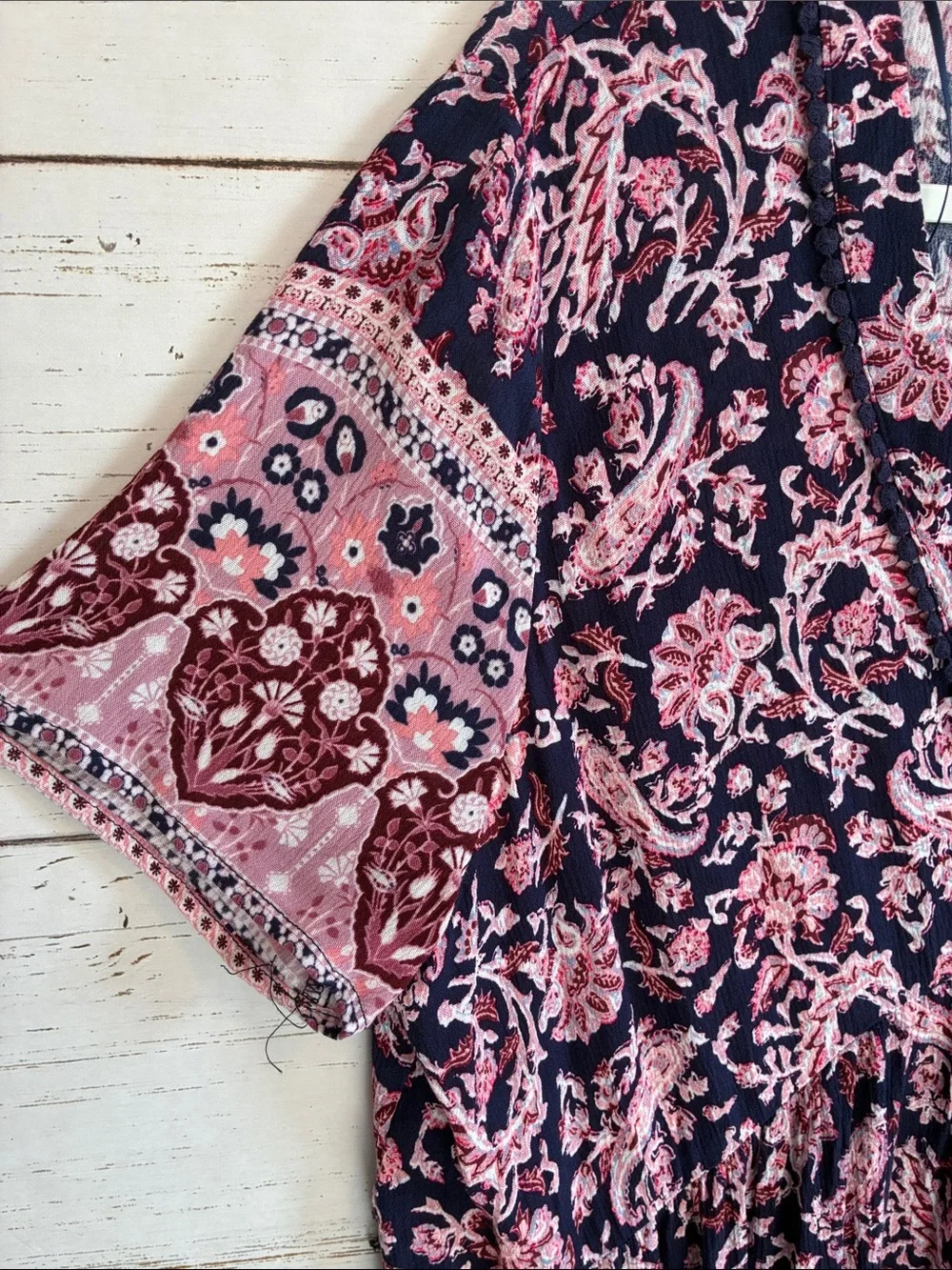 Knox Rose Navy & Pink Floral/Paisley Patterned V-Neck Dress, size XL, NWT - Picture 6 of 16
